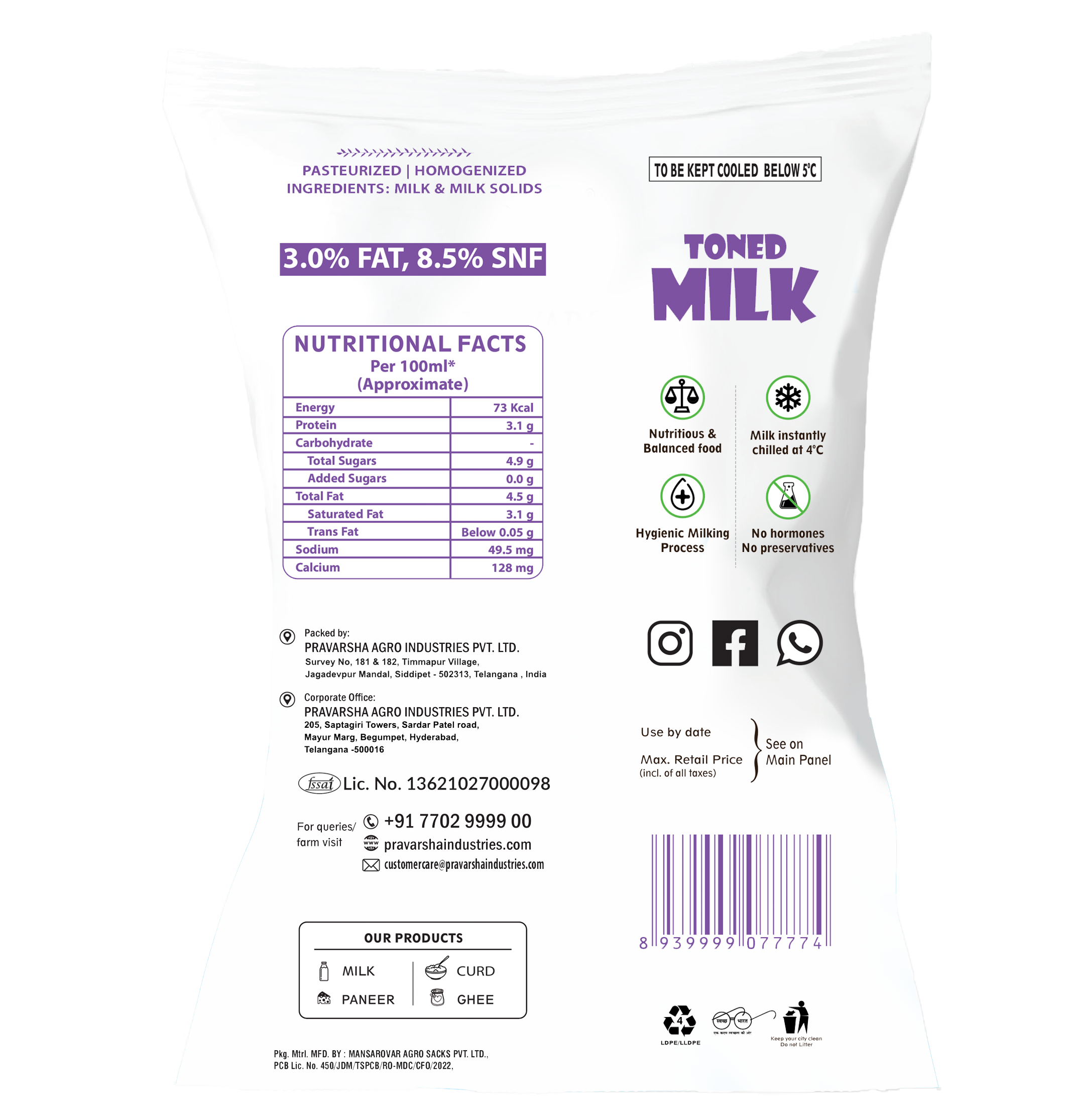 Farm Fresh Toned Milk 1000ml